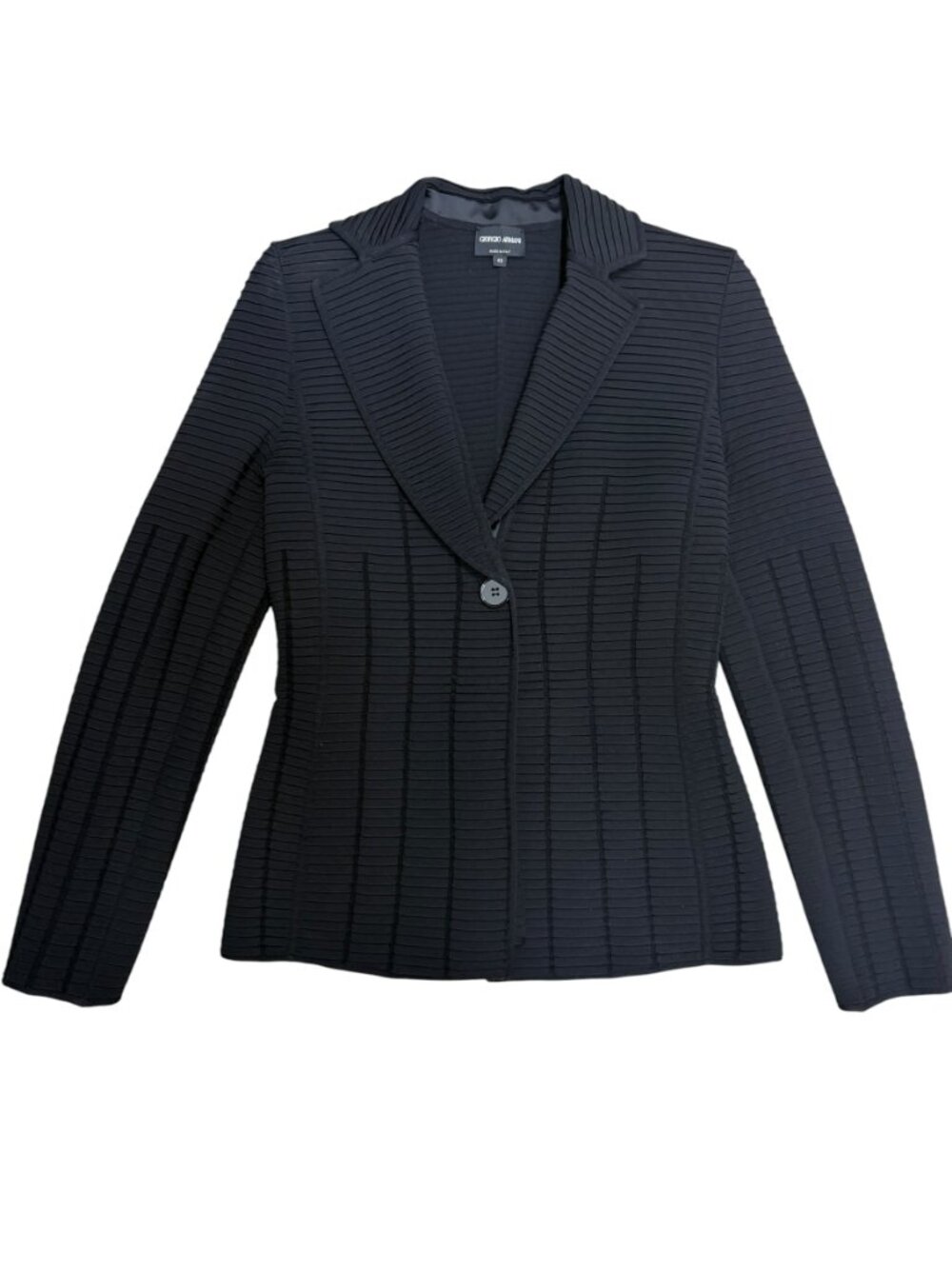 EUC Vintage Giorgio Armani Black Ribbed Pleated Blazer Jacket IT 40 US 4 - Picture 3 of 6